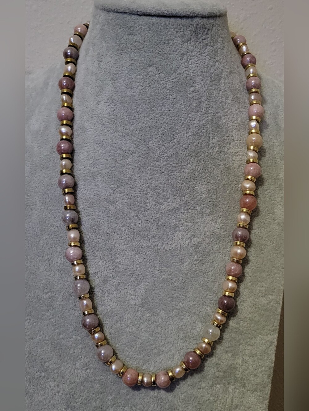 Earthy Elegance Sunstone and Cultured Pearl Necklace with Hammered S-Clasp